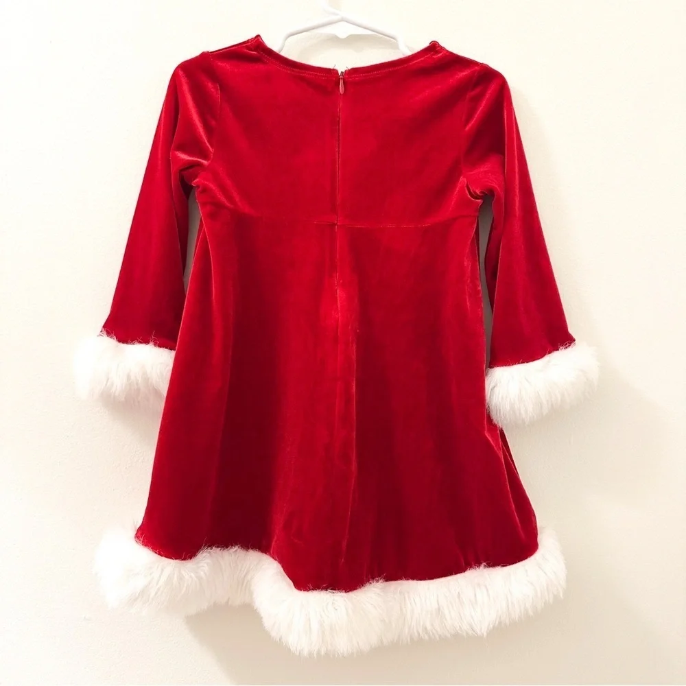 Bonnie Baby Red Velvet Faux Fur Trim Holiday Christmas Dress Long Sleeve sz 24mo